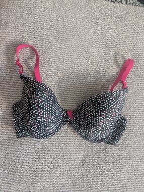 Maidenform underwire black Polka Dot Bra with Pink and White Accents.